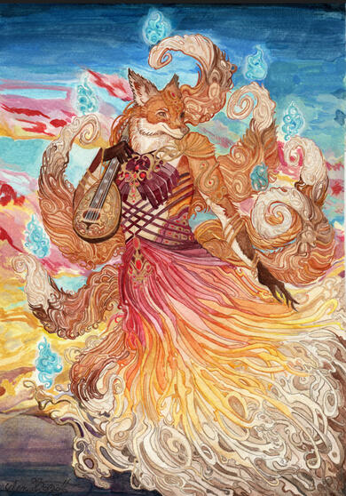 Azo ⟡ Pathfinder character commission. Diluted gouache on paper, 17x25cm.