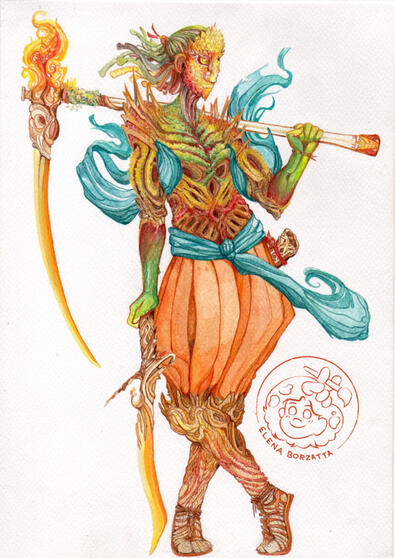 Maple ☘︎ Pathfinder character commission. Diluted gouache on paper, 17x25cm.